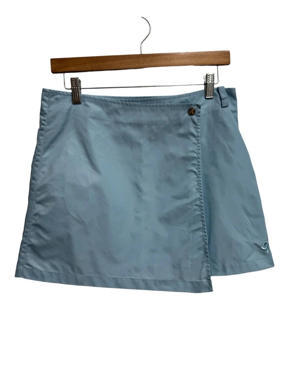 Oval Square Wrap Over Shine Mini Skirt Women Small Asymmetric Hem A-Line Sporty